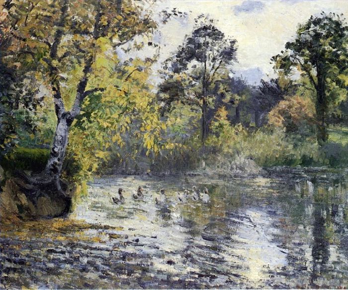 卡米耶·毕沙罗 的油画作品 -  《蒙福柯的池塘,1874》