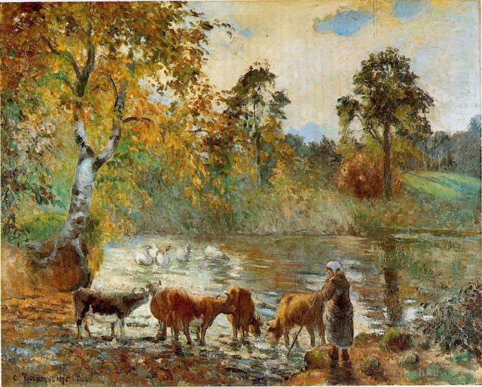 卡米耶·毕沙罗 的油画作品 -  《蒙福柯的池塘,1875》