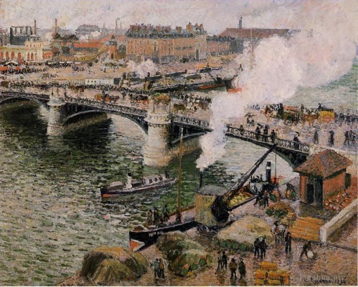卡米耶·毕沙罗 的油画作品 -  《1896,年鲁昂的,poieldieu,桥潮湿的天气》