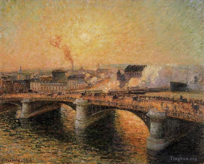 卡米耶·毕沙罗 的油画作品 -  《鲁昂布伊尔迪厄桥日落,1896》
