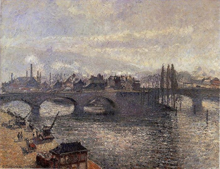 卡米耶·毕沙罗 的油画作品 -  《鲁昂高乃依桥早晨效果,1896》