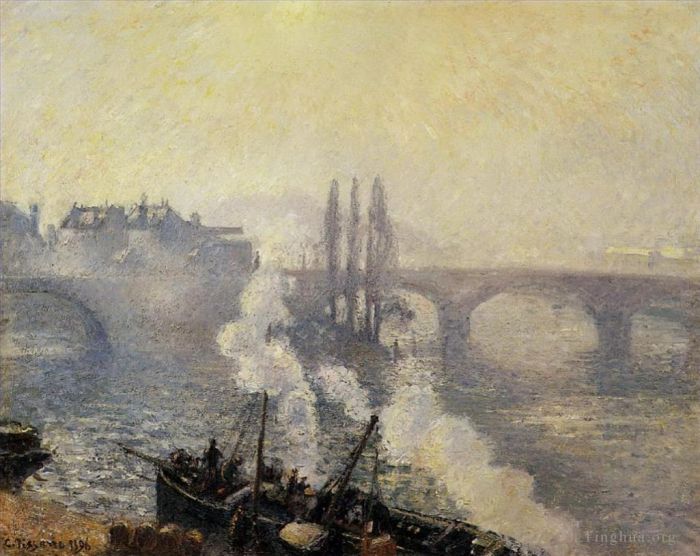 卡米耶·毕沙罗 的油画作品 -  《鲁昂高乃依桥晨雾,1896》