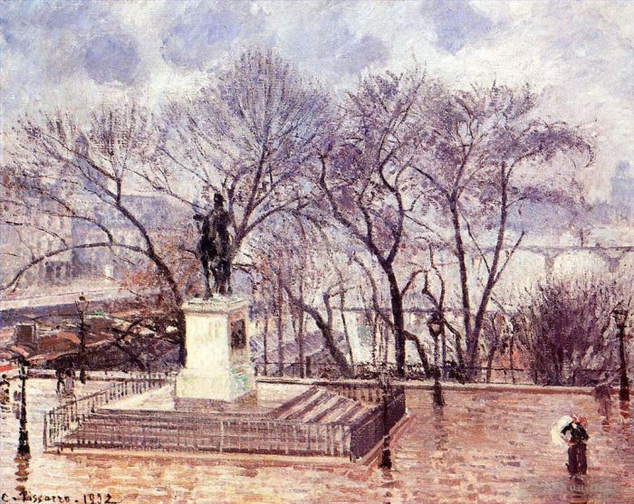 卡米耶·毕沙罗 的油画作品 -  《新桥广场的高台露台亨利四世下午雨1902年》