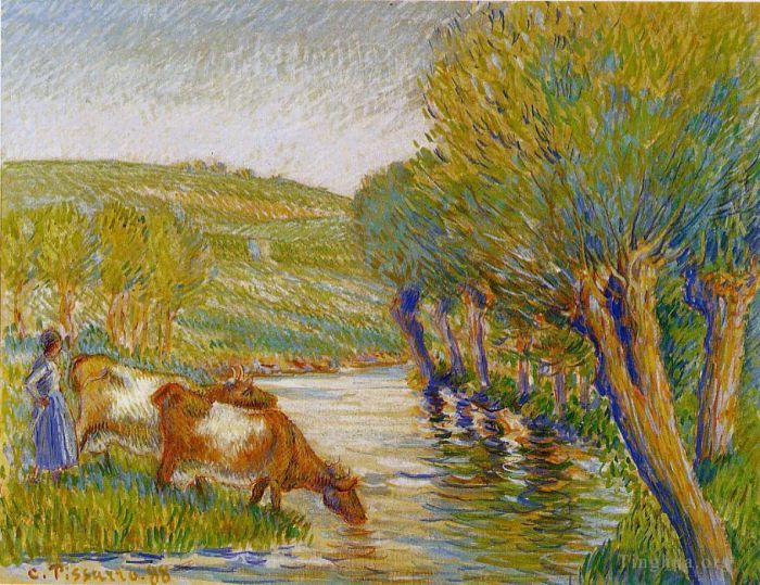 卡米耶·毕沙罗 的油画作品 -  《河流和柳树,1888》