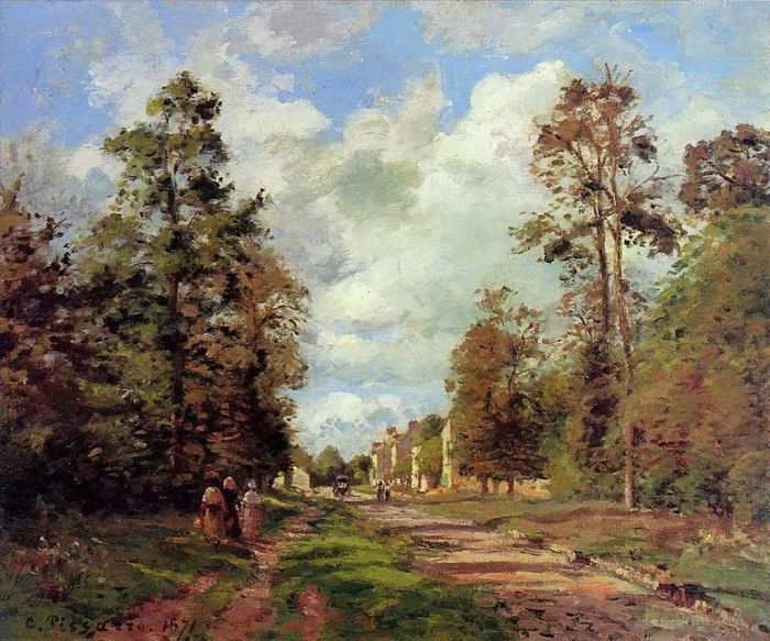 卡米耶·毕沙罗 的油画作品 -  《森林郊外通往卢韦西安的道路,1871》