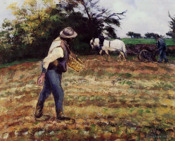 卡米耶·毕沙罗 的油画作品 -  《播种者蒙福柯,1875》