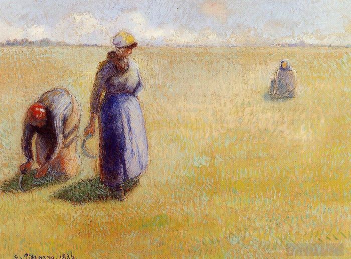 卡米耶·毕沙罗 的油画作品 -  《三名妇女割草,1886》