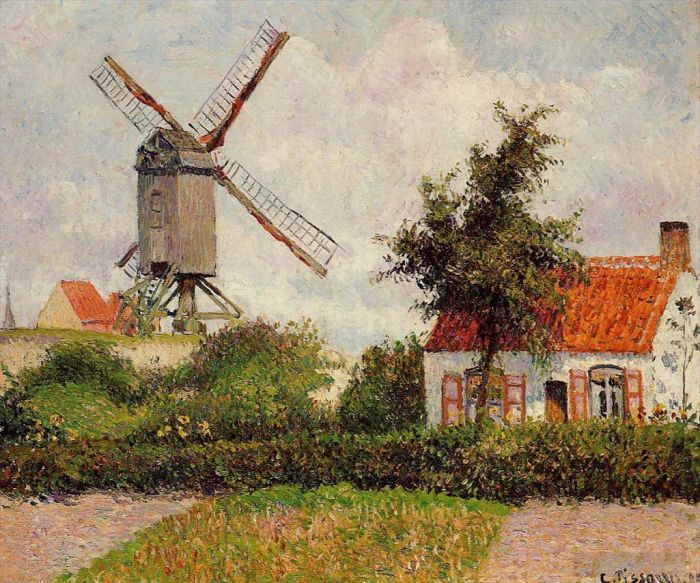 卡米耶·毕沙罗 的油画作品 -  《比利时克诺克的风车,1894》