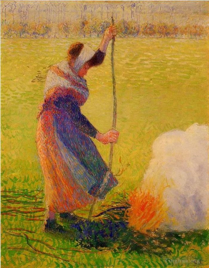 卡米耶·毕沙罗 的油画作品 -  《烧木头的女人》