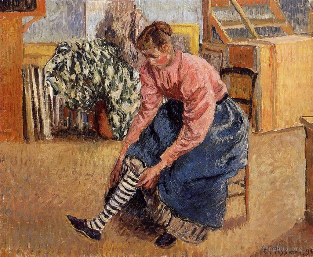 卡米耶·毕沙罗作品《女人穿上丝袜,1895》