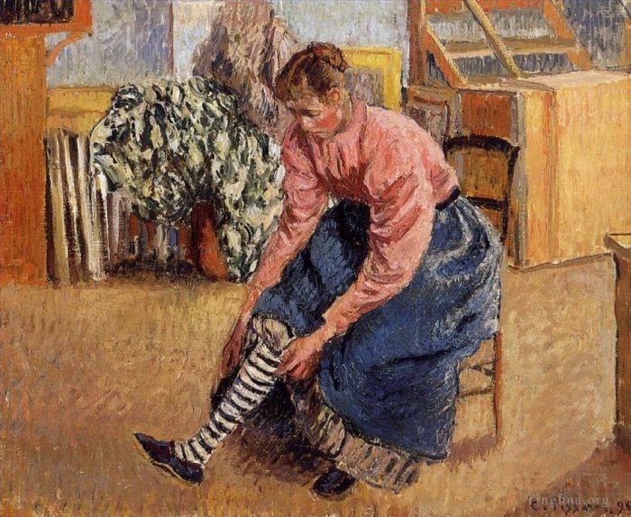卡米耶·毕沙罗 的油画作品 -  《女人穿上丝袜,1895》