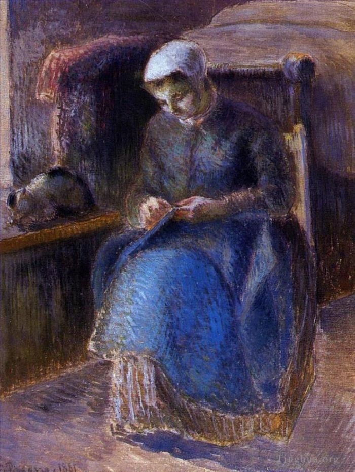 卡米耶·毕沙罗 的油画作品 -  《女人缝纫,1881》