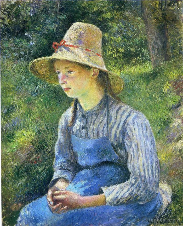 卡米耶·毕沙罗 的油画作品 -  《戴帽子的年轻农家姑娘,1881》