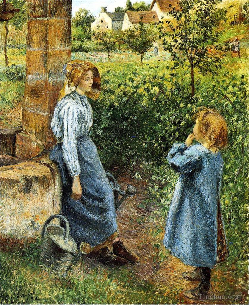 卡米耶·毕沙罗作品《井边的年轻妇女和儿童,1882,年》