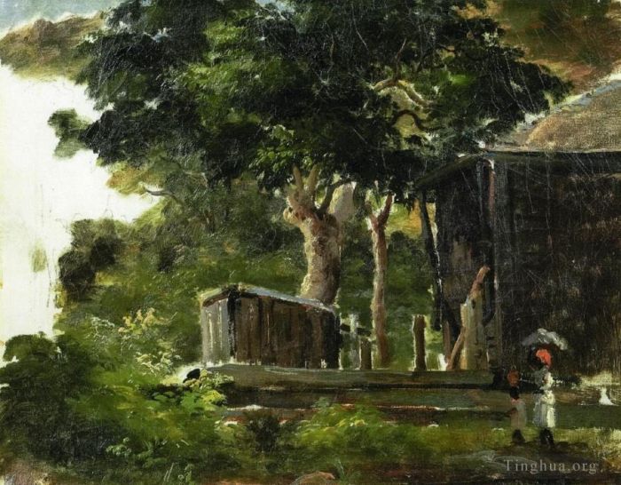 卡米耶·毕沙罗 的各类绘画作品 -  《圣托马斯安的列斯群岛树林中的房屋景观》