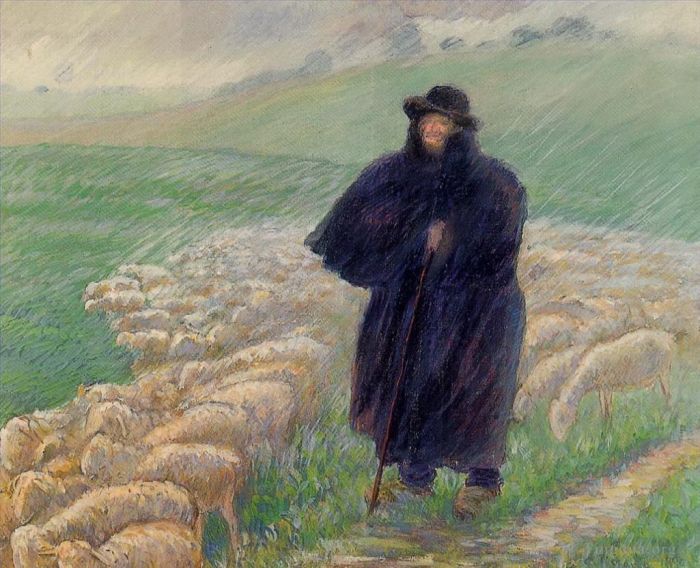 卡米耶·毕沙罗 的各类绘画作品 -  《暴雨中的牧羊人,1889》