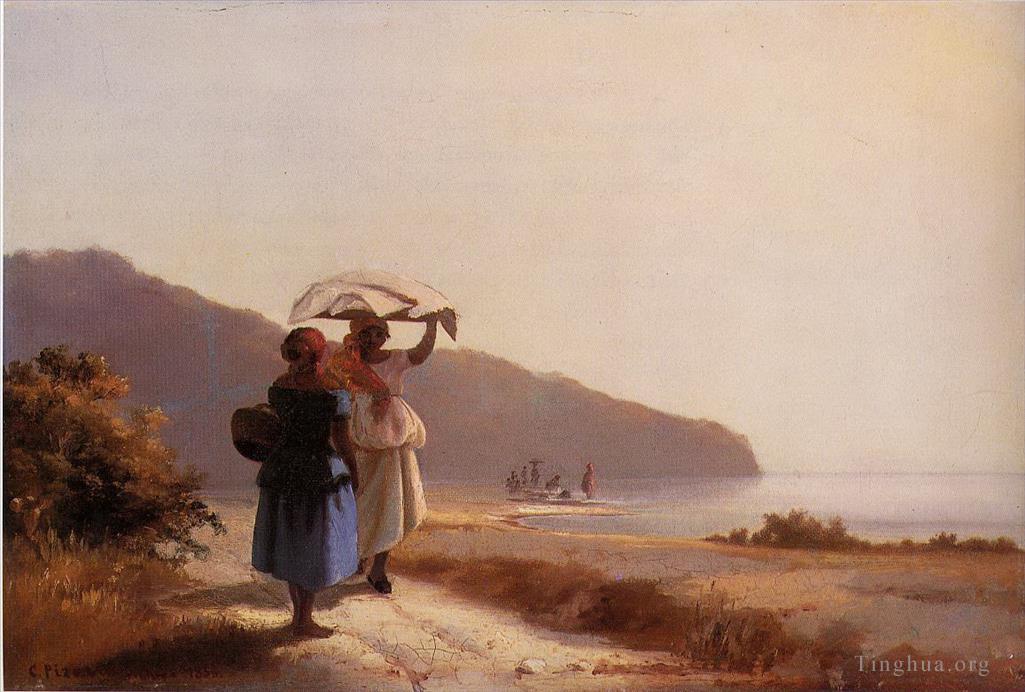 卡米耶·毕沙罗作品《两个女人在海边聊天,圣托马斯,1856》