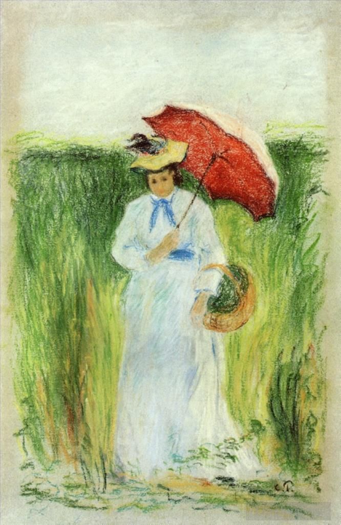 卡米耶·毕沙罗 的各类绘画作品 -  《有伞的年轻女子》