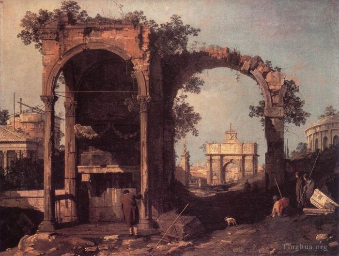 卡纳莱托 的油画作品 -  《随想废墟和经典建筑》
