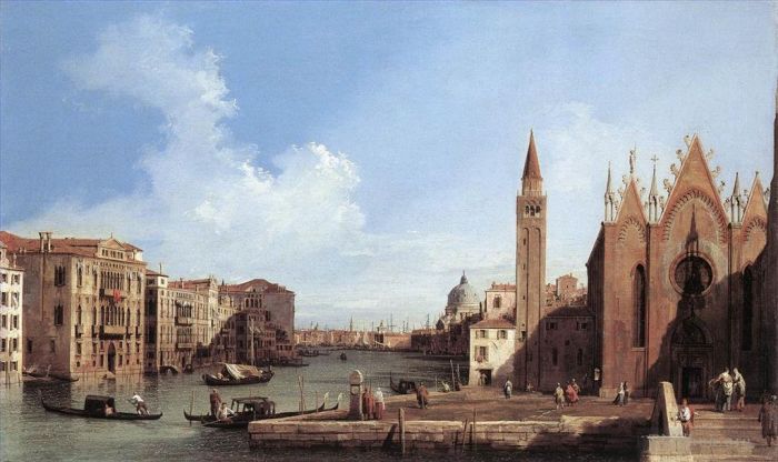 卡纳莱托 的油画作品 -  《大运河从圣玛丽亚德拉卡里塔到圣马可教堂》