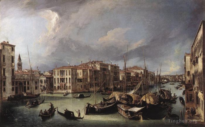 卡纳莱托 的油画作品 -  《以里亚托桥为背景的大运河》