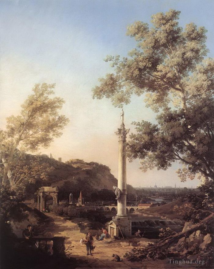 卡纳莱托 的油画作品 -  《随想曲河景观与柱》