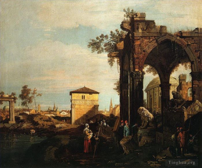 卡纳莱托 的油画作品 -  《帕多瓦的随想曲与废墟和波特洛门》