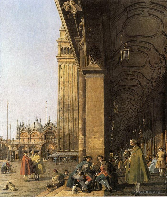卡纳莱托 的油画作品 -  《从西南角向东看圣马可广场,圣马可广场和他的柱廊》
