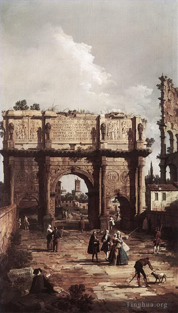 卡纳莱托 的油画作品 -  《罗马君士坦丁凯旋门,1742》