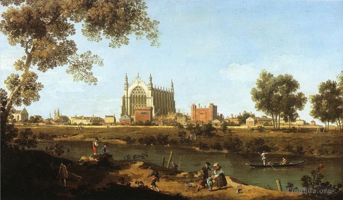 卡纳莱托 的油画作品 -  《伊顿公学教堂,1747》