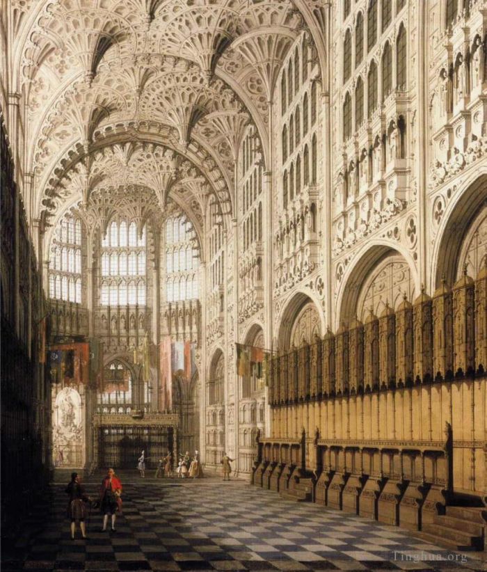 卡纳莱托 的油画作品 -  《威斯敏斯特教堂亨利七世教堂的内部》
