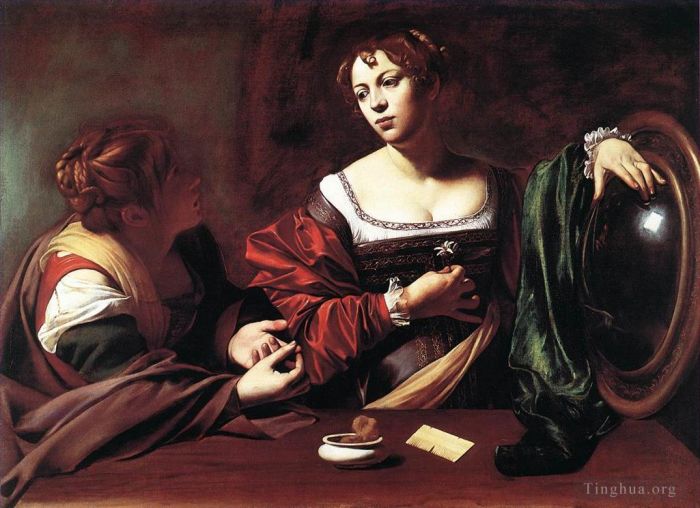 卡拉瓦乔 的油画作品 -  《玛莎和抹大拉的玛利亚》