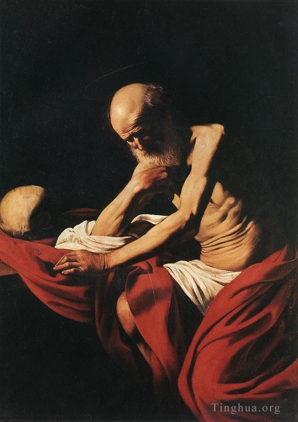 卡拉瓦乔 的油画作品 -  《冥想中的圣杰罗姆》