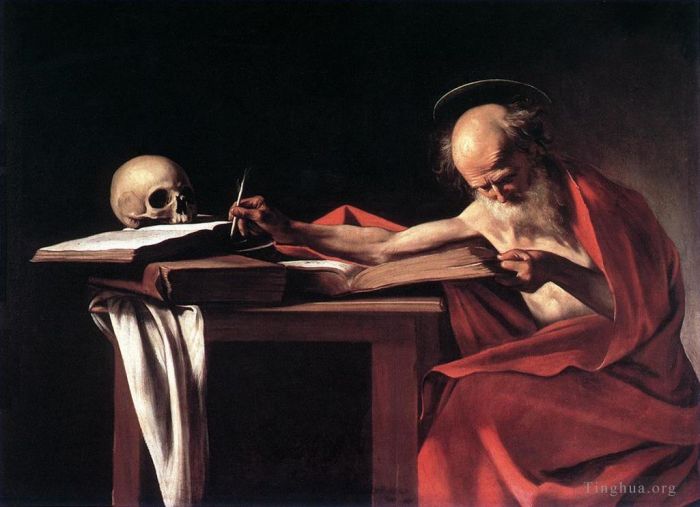 卡拉瓦乔 的油画作品 -  《圣杰罗姆写作》