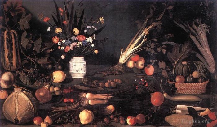 卡拉瓦乔 的油画作品 -  《有鲜花和水果的静物》