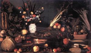 艺术家卡拉瓦乔作品《有鲜花和水果的静物》