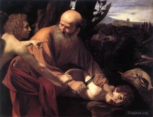艺术家卡拉瓦乔作品《以撒的牺牲》
