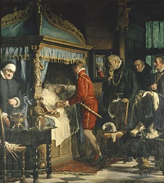 卡尔·海因里希·布洛赫 的油画作品 -  《尼尔斯·卡斯总理将钥匙交给克里斯蒂安四世》
