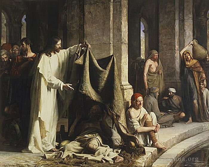 卡尔·海因里希·布洛赫 的油画作品 -  《基督在贝塞斯达井边医治》
