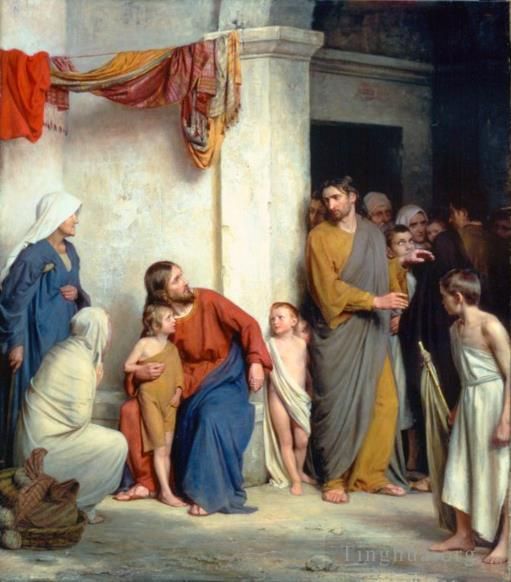 卡尔·海因里希·布洛赫 的油画作品 -  《基督与孩子们》