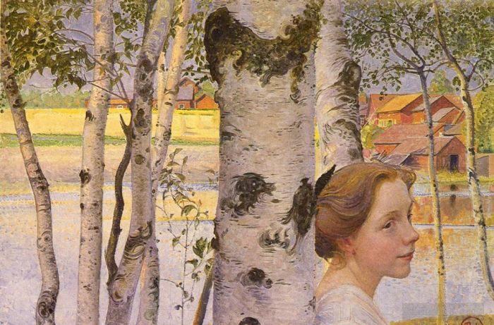 卡尔·拉森 的油画作品 -  《瑞典语,185to,191Lisbeth,At,The,Birch》
