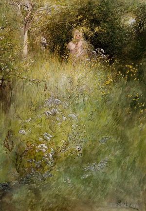 艺术家卡尔·拉森作品《仙女或,Kersti,和草地的景色》