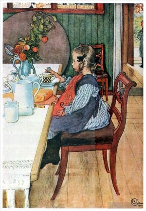艺术家卡尔·拉森作品《一个晚起的人的早餐很糟糕,1900》