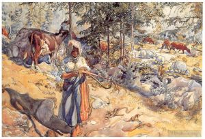 艺术家卡尔·拉森作品《草地上的女牛仔,1906》