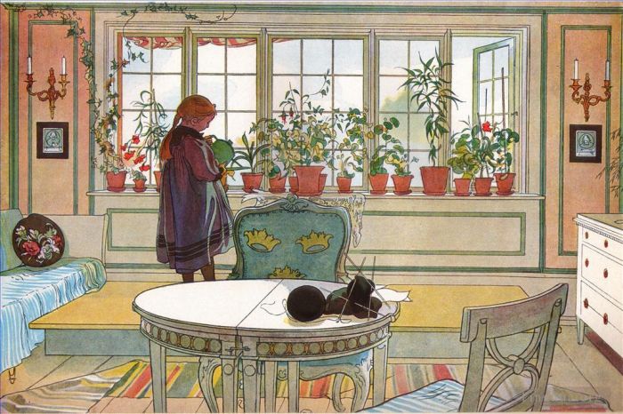 卡尔·拉森 的各类绘画作品 -  《窗台上的花,1894》