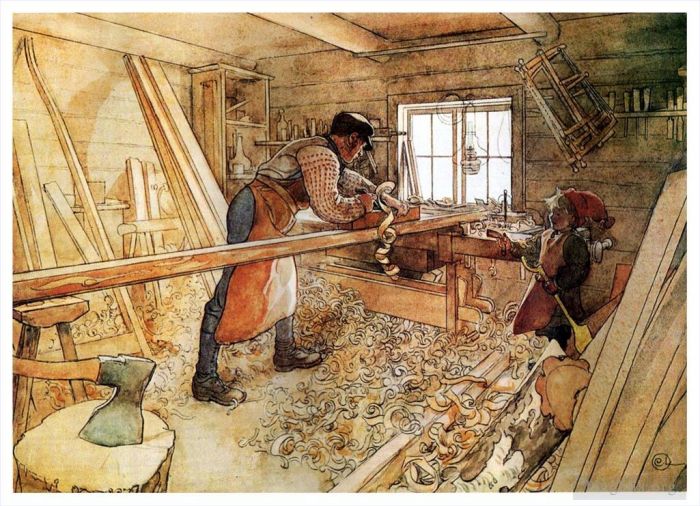 卡尔·拉森 的各类绘画作品 -  《1905年在木匠店里》
