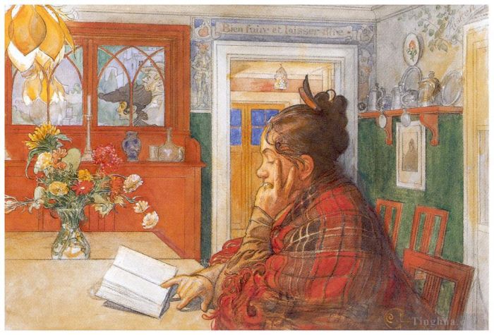 卡尔·拉森 的各类绘画作品 -  《卡琳读1904》
