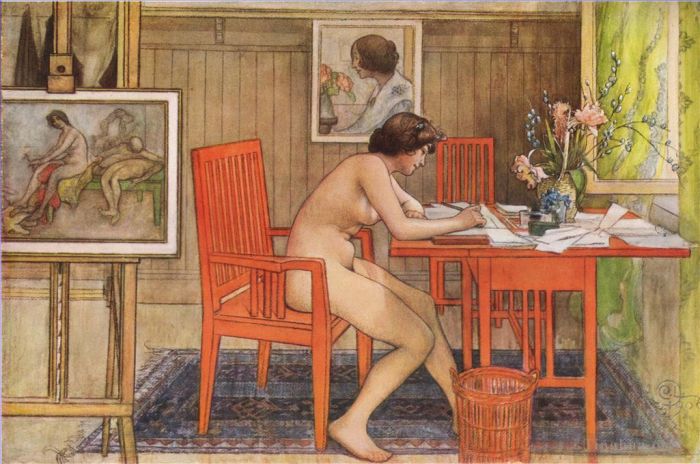 卡尔·拉森 的各类绘画作品 -  《模特写明信片,1906》