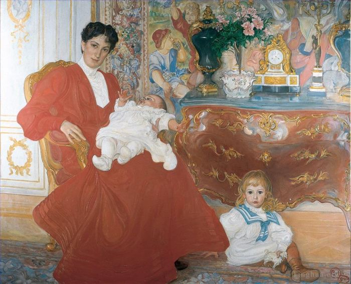 卡尔·拉森 的各类绘画作品 -  《多拉·拉姆夫人和她的两个长子,1903》