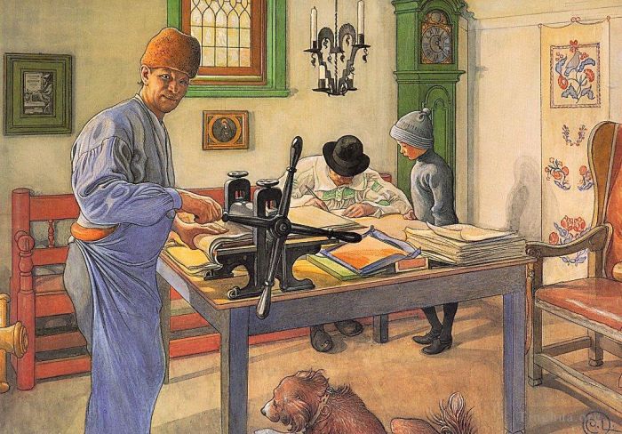 卡尔·拉森 的各类绘画作品 -  《我的酸性工作室，我在那里进行蚀刻，1910,年》